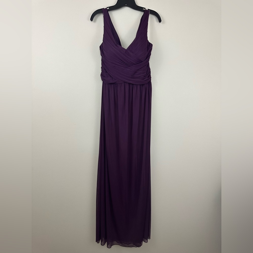 David’s Bridal Full Length V-neck Eggplant Bridesmaid Dress, Sz 14